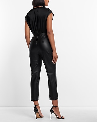 Cap Sleeve Faux Leather Jumpsuit