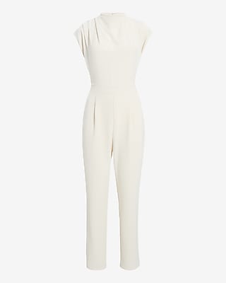 Mock Neck Cap Sleeve Draped Jumpsuit with Pockets