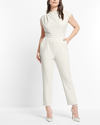 Mock Neck Cap Sleeve Draped Jumpsuit with Pockets