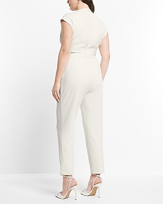 Mock Neck Cap Sleeve Draped Jumpsuit with Pockets