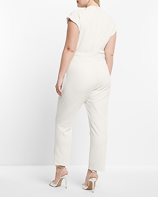 Mock Neck Cap Sleeve Draped Jumpsuit with Pockets