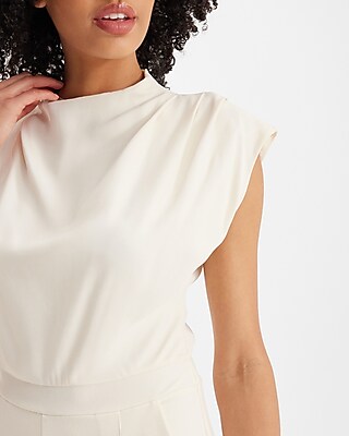 Mock Neck Cap Sleeve Draped Jumpsuit with Pockets