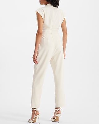 Mock Neck Cap Sleeve Draped Jumpsuit with Pockets