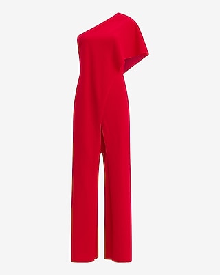 One Shoulder Draped Wrap Front Wide Leg Jumpsuit - thumbnail 3