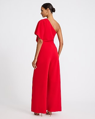 One Shoulder Draped Wrap Front Wide Leg Jumpsuit - thumbnail 2