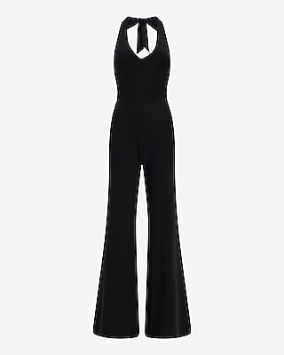 Tie Halter V-Neck Flare Trouser Jumpsuit