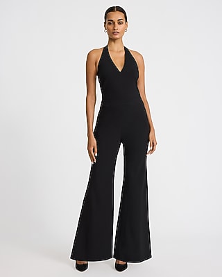 Tie Halter V-Neck Flare Trouser Jumpsuit