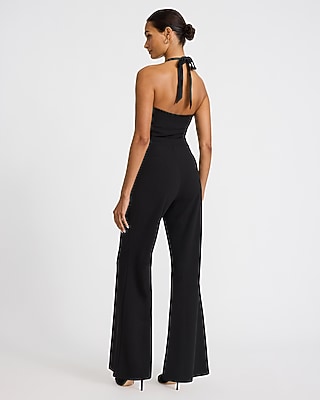 Tie Halter V-Neck Flare Trouser Jumpsuit