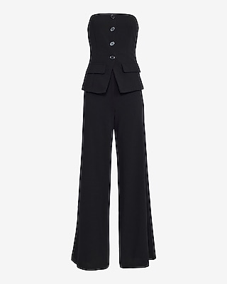 Strapless Tailored Vest Wide Leg Jumpsuit