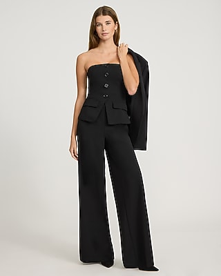 Strapless Tailored Vest Wide Leg Jumpsuit