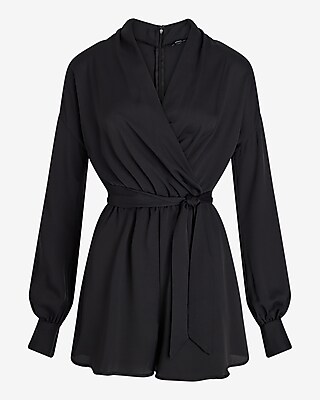Shawl Collar Surplice Tie Waist Romper - image 5