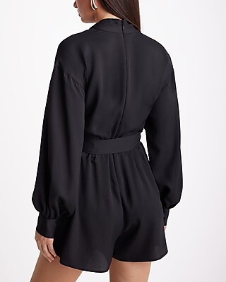 Shawl Collar Surplice Tie Waist Romper - image 3