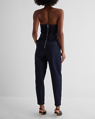 Denim Sweetheart Neckline Tapered Leg Jumpsuit
