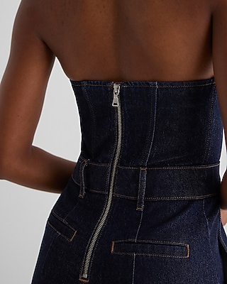 Denim Sweetheart Neckline Tapered Leg Jumpsuit