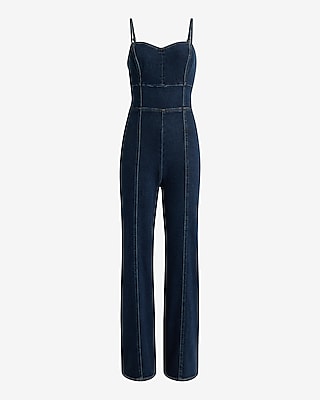 Denim Back Cutout Hyper Sculpt Wide Leg Jumpsuit