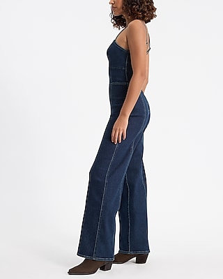 Denim Back Cutout Hyper Sculpt Wide Leg Jumpsuit