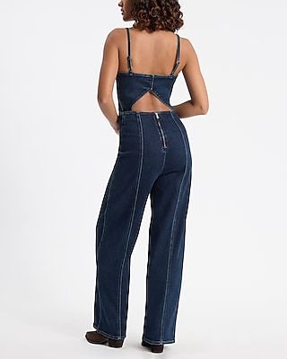 Denim Back Cutout Hyper Sculpt Wide Leg Jumpsuit