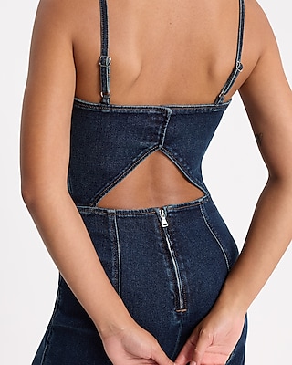 Denim Back Cutout Hyper Sculpt Wide Leg Jumpsuit