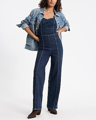 Denim Back Cutout Hyper Sculpt Wide Leg Jumpsuit