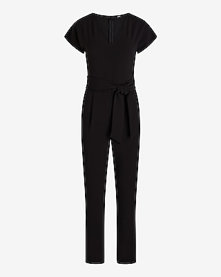 V-Neck Tie Waist Straight Leg Jumpsuit