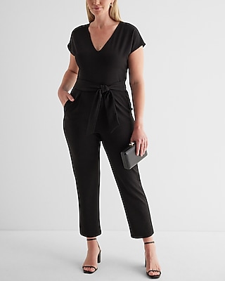 V-Neck Tie Waist Straight Leg Jumpsuit