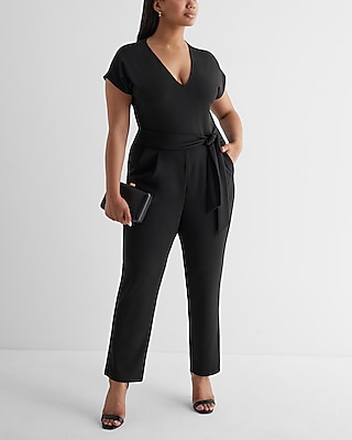 V-Neck Tie Waist Straight Leg Jumpsuit