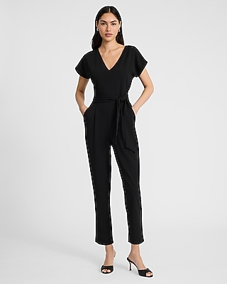 V-Neck Tie Waist Straight Leg Jumpsuit