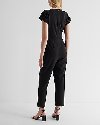 V-Neck Tie Waist Straight Leg Jumpsuit