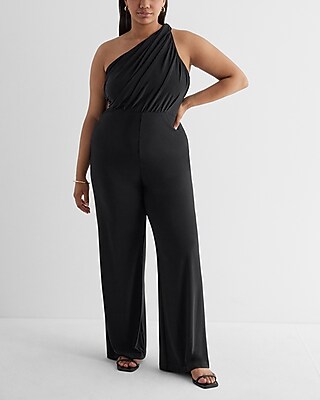One Shoulder Ruched Wide Leg Jumpsuit | Express
