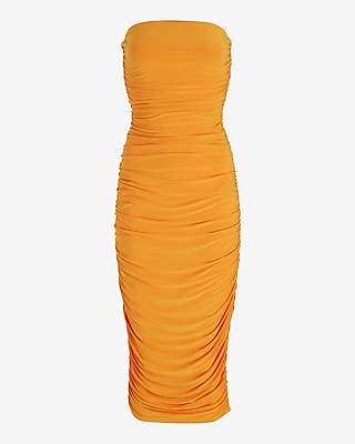 Strapless Ruched Midi Sheath Dress