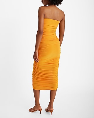 Strapless Ruched Midi Sheath Dress