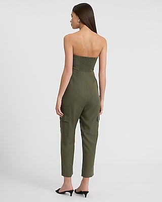 Strapless Lace Up Cargo Jumpsuit