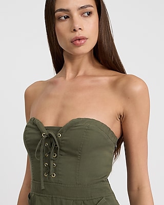 Strapless Lace Up Cargo Jumpsuit