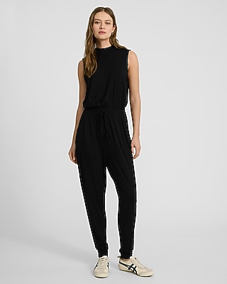 Sleeveless Mock Neck Elastic Waist Jumpsuit