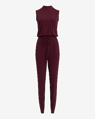 Sleeveless Mock Neck Elastic Waist Jumpsuit