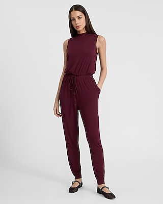 Sleeveless Mock Neck Elastic Waist Jumpsuit