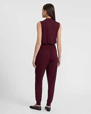 Sleeveless Mock Neck Elastic Waist Jumpsuit