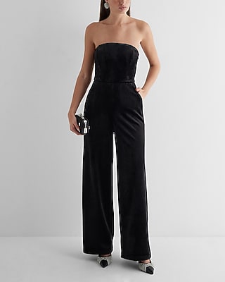Velvet Strapless Wide Leg Jumpsuit
