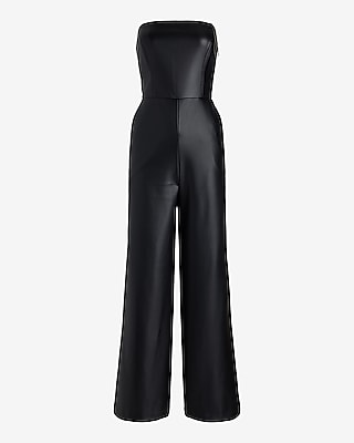 Faux Leather Strapless Wide Leg Jumpsuit