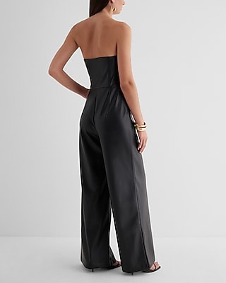 Faux Leather Strapless Wide Leg Jumpsuit