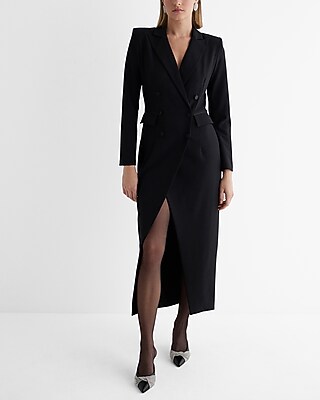 Double Breasted Padded Shoulder Maxi Blazer Dress Express