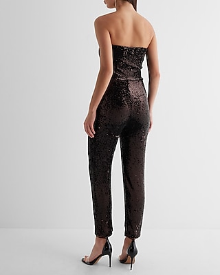 Sequin Strapless Straight Leg Jumpsuit