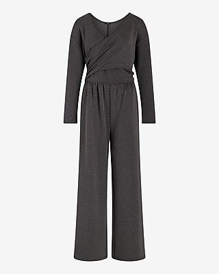 Luxe Lounge Long Sleeve Surplice Wide Leg Jumpsuit