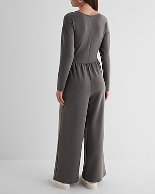 Luxe Lounge Long Sleeve Surplice Wide Leg Jumpsuit