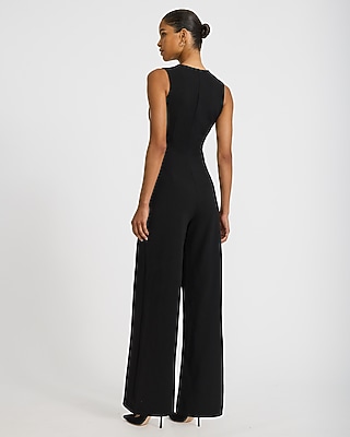 V-Neck Asymmetrical One Button Wide Leg Jumpsuit