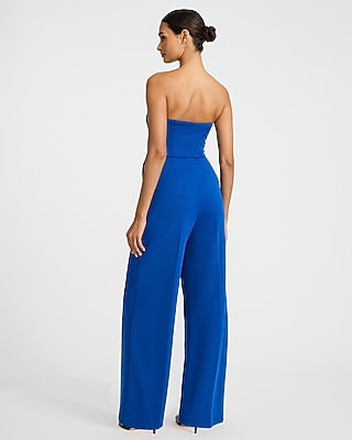 Crepe Strapless Wide Leg Jumpsuit with Pockets