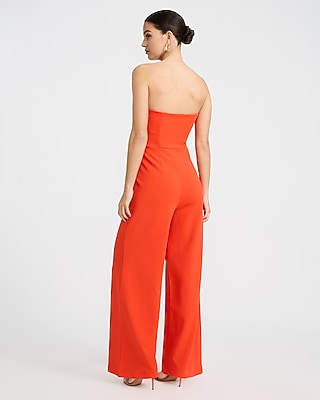Crepe Strapless Wide Leg Jumpsuit with Pockets