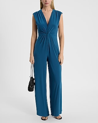 Sleeveless V-Neck Twist Front Jumpsuit