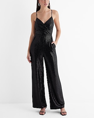 Satin Tie Halter Cowl Neck Wide Leg Jumpsuit