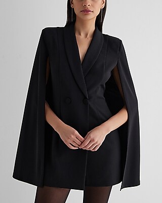 Double Breasted Padded Shoulder Cape Sleeve Romper Express